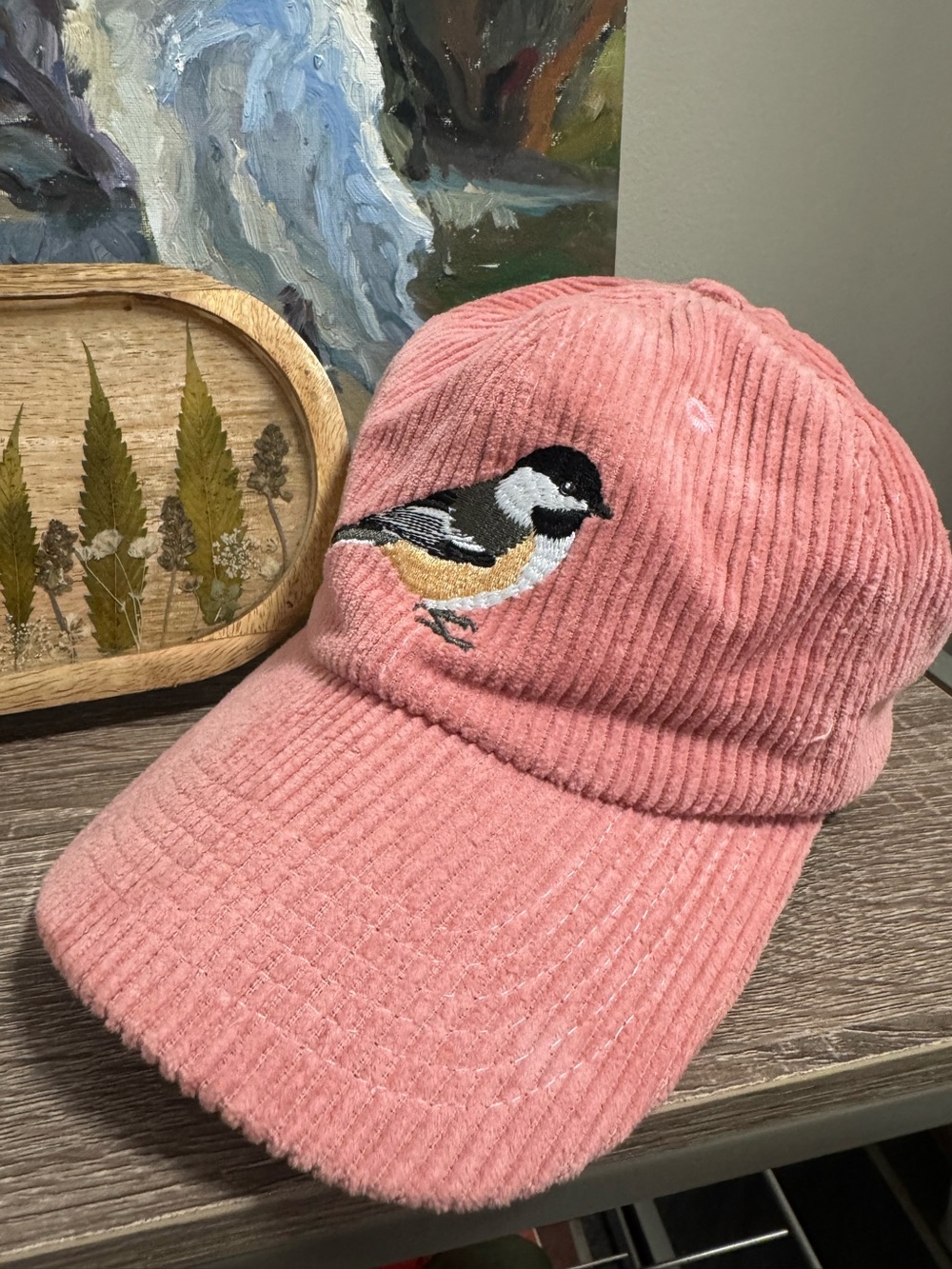Pink Chickadee Corduroy Hat